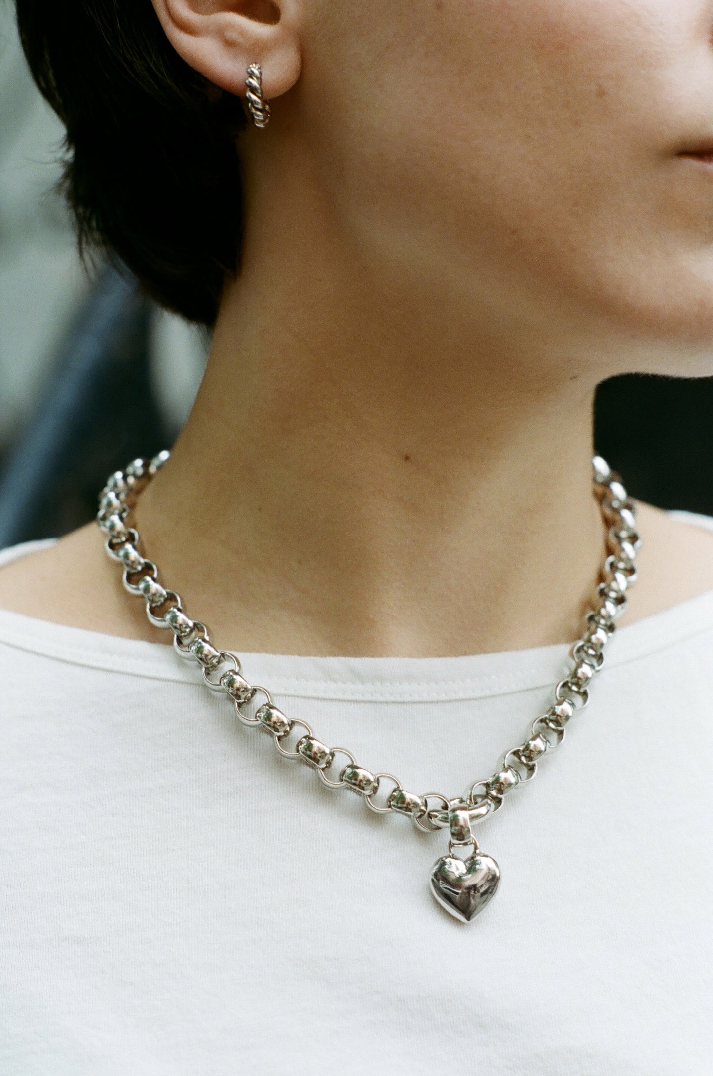 Model wearing Laura Lombardi Silver Amorina Pendant