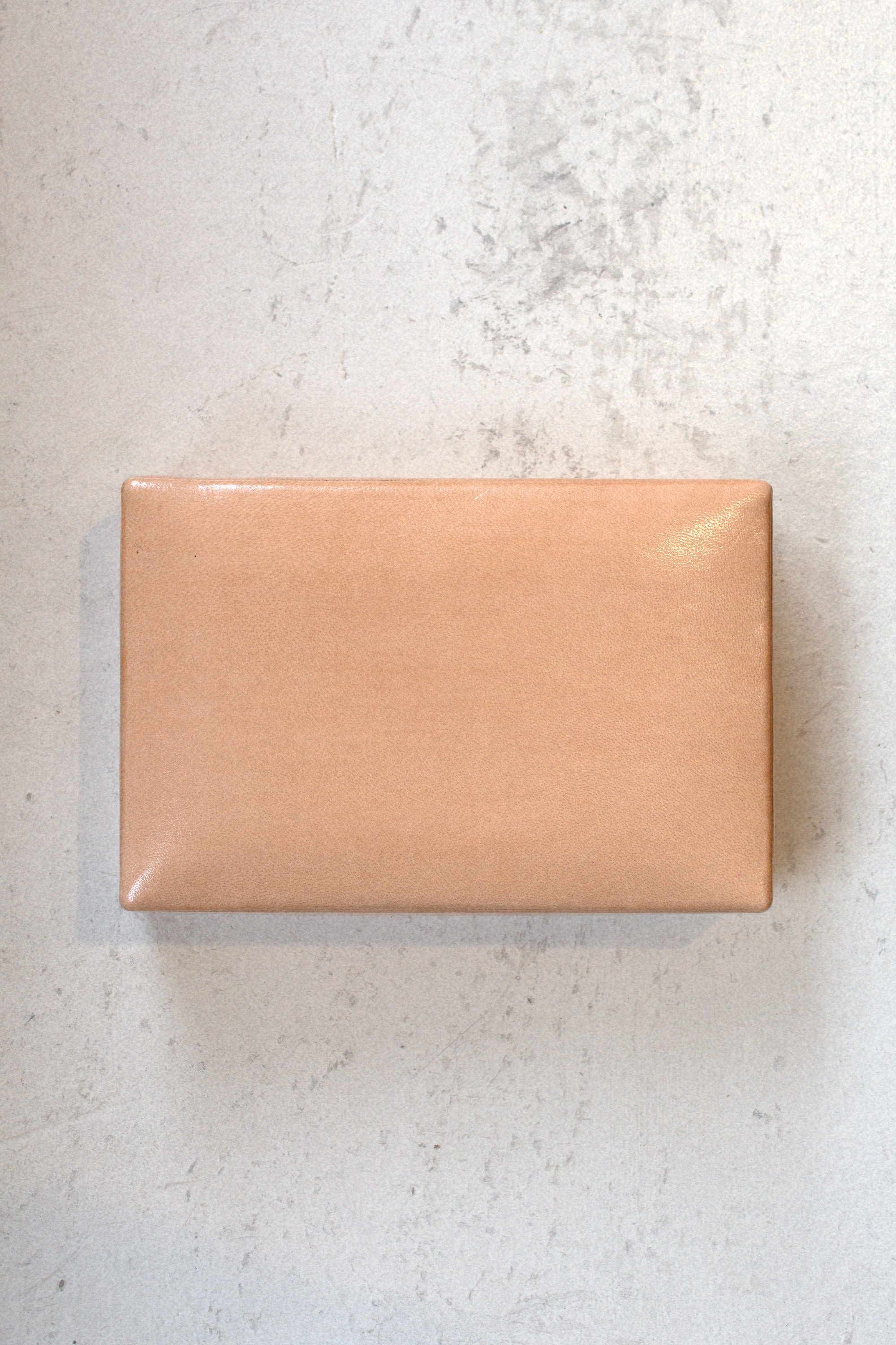 Exterior of Laura Lombardi beige Jewelry Box, closed on a neutral background.