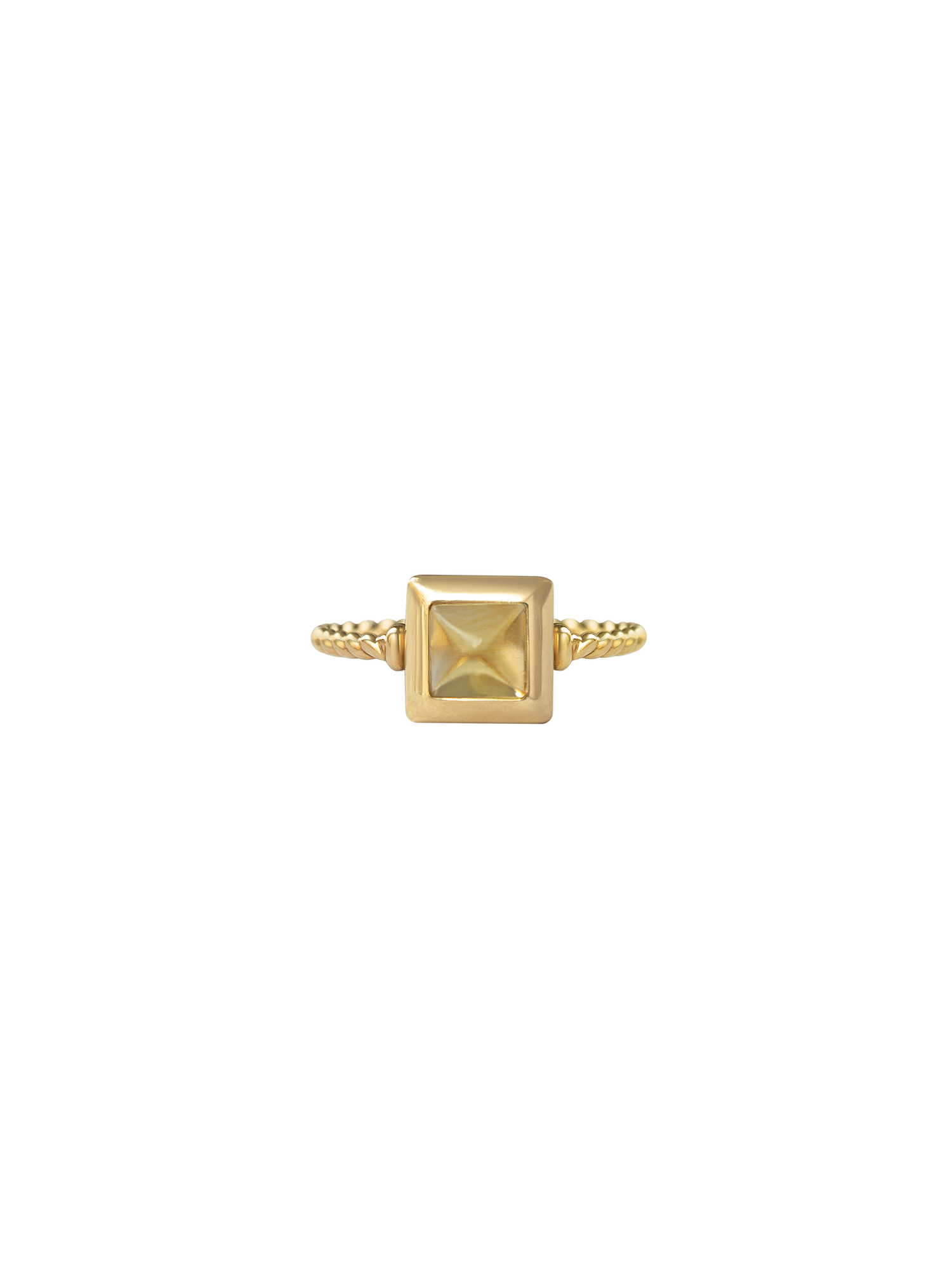 Laura Lombardi gold Quadro Ring with yellow citrine stone.