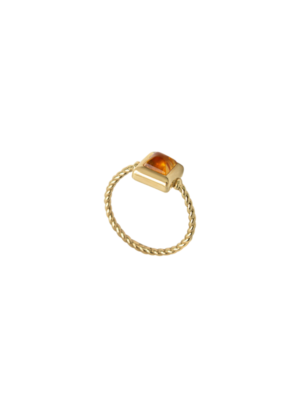 Laura Lombardi gold Quadro Ring with yellow citrine stone.