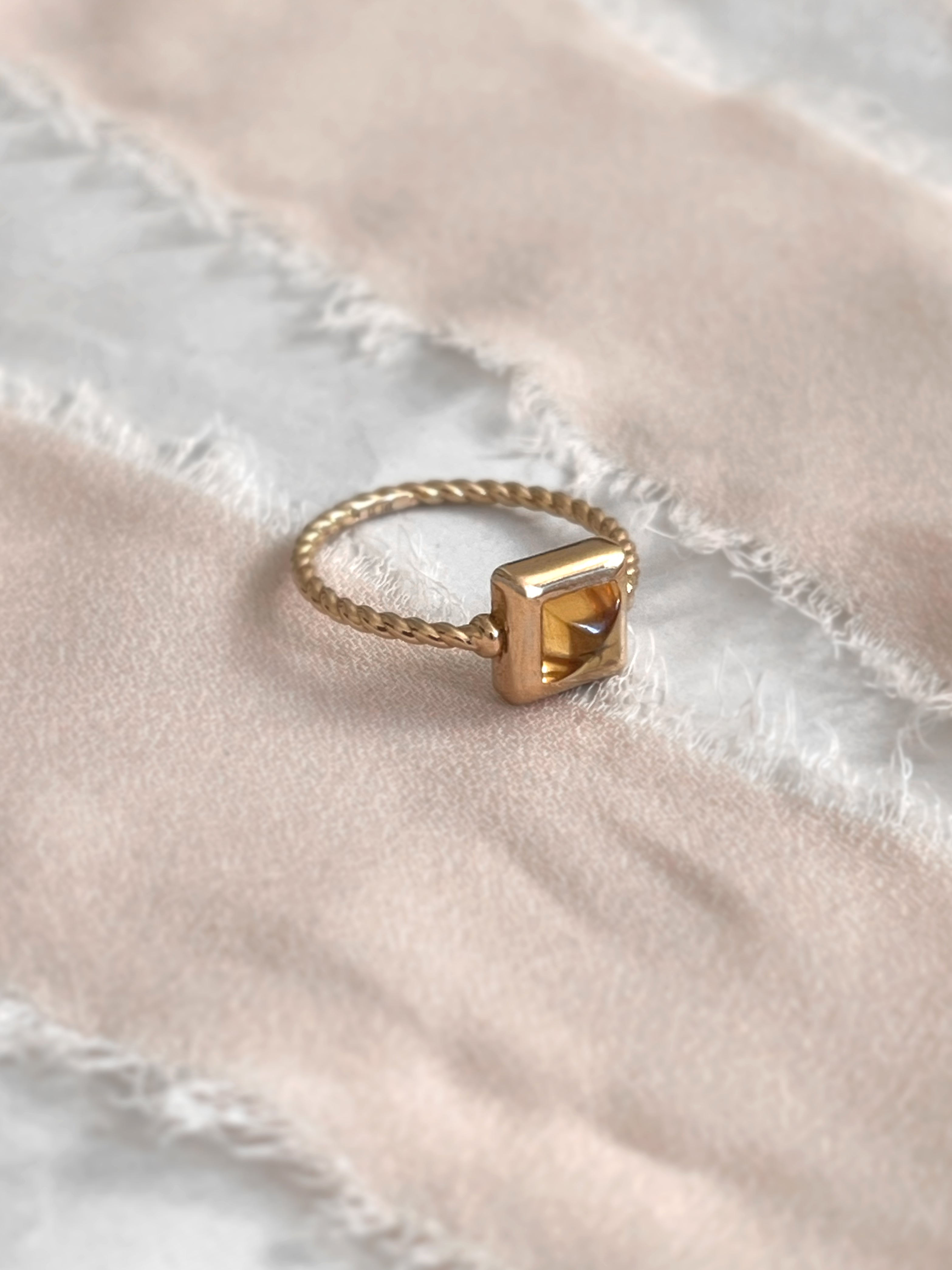 Laura Lombardi gold Quadro Ring with yellow citrine stone.