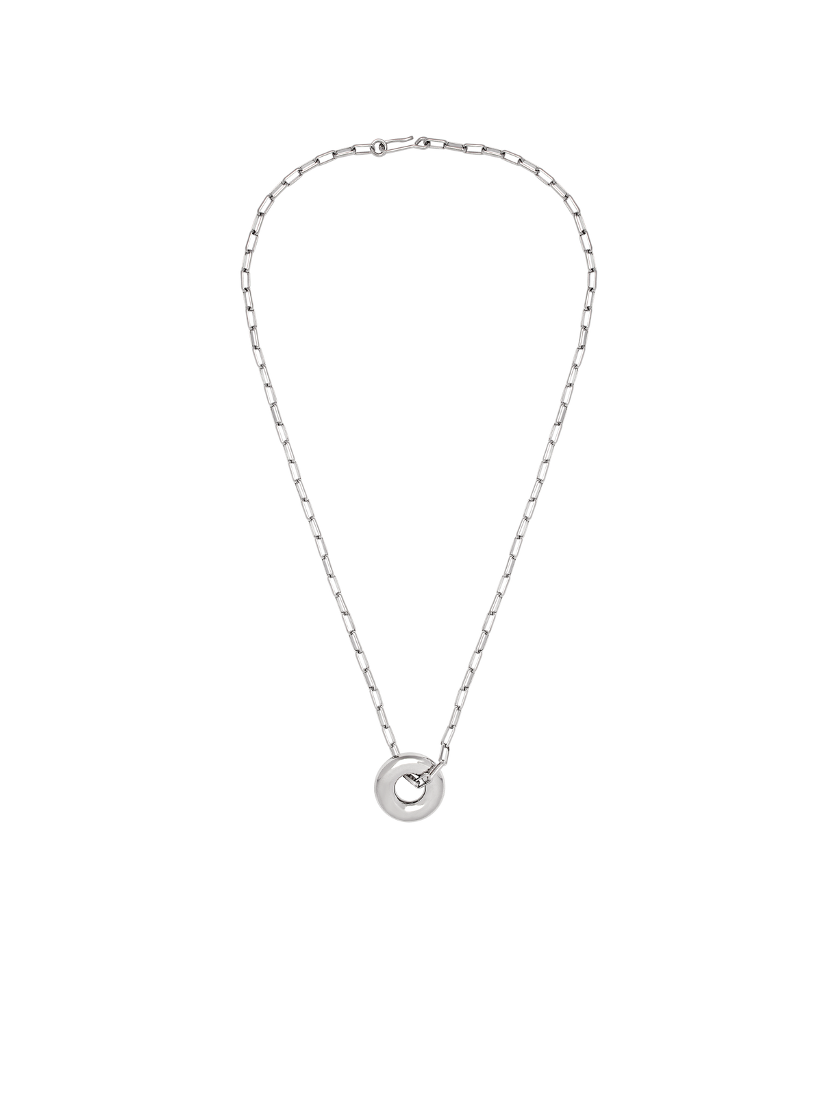 Silver Single Moneta necklace with a round pendant on a silver chain
