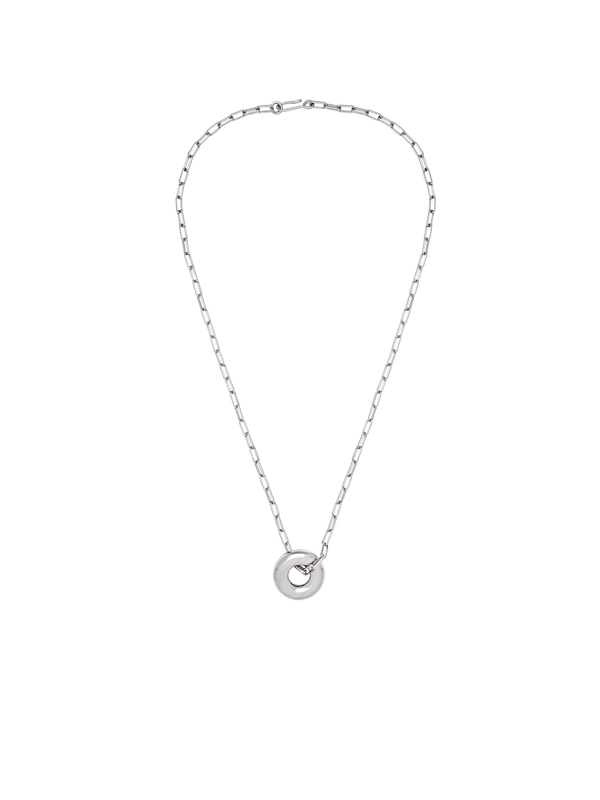 Silver Single Moneta necklace with a round pendant on a silver chain